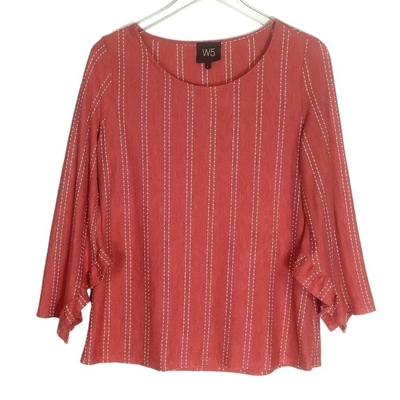 Anthropologie W5 Textured Red White Butterfly Sleeve Top Blouse L - Picture 1 of 8